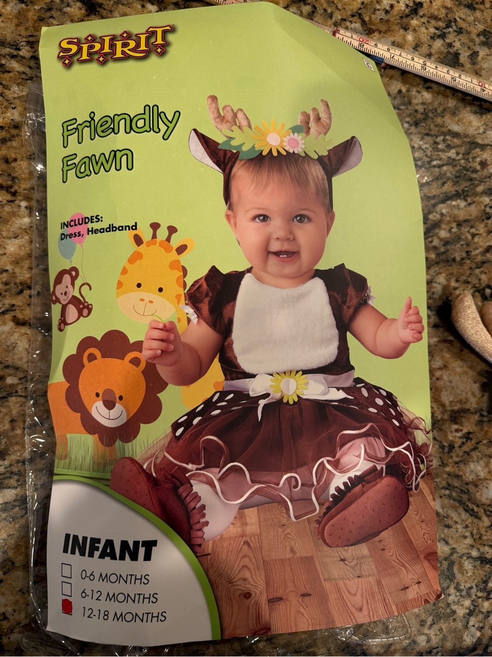 Spirit Halloween brown Friendly Fawn infant costume 12-18 month dress & headband